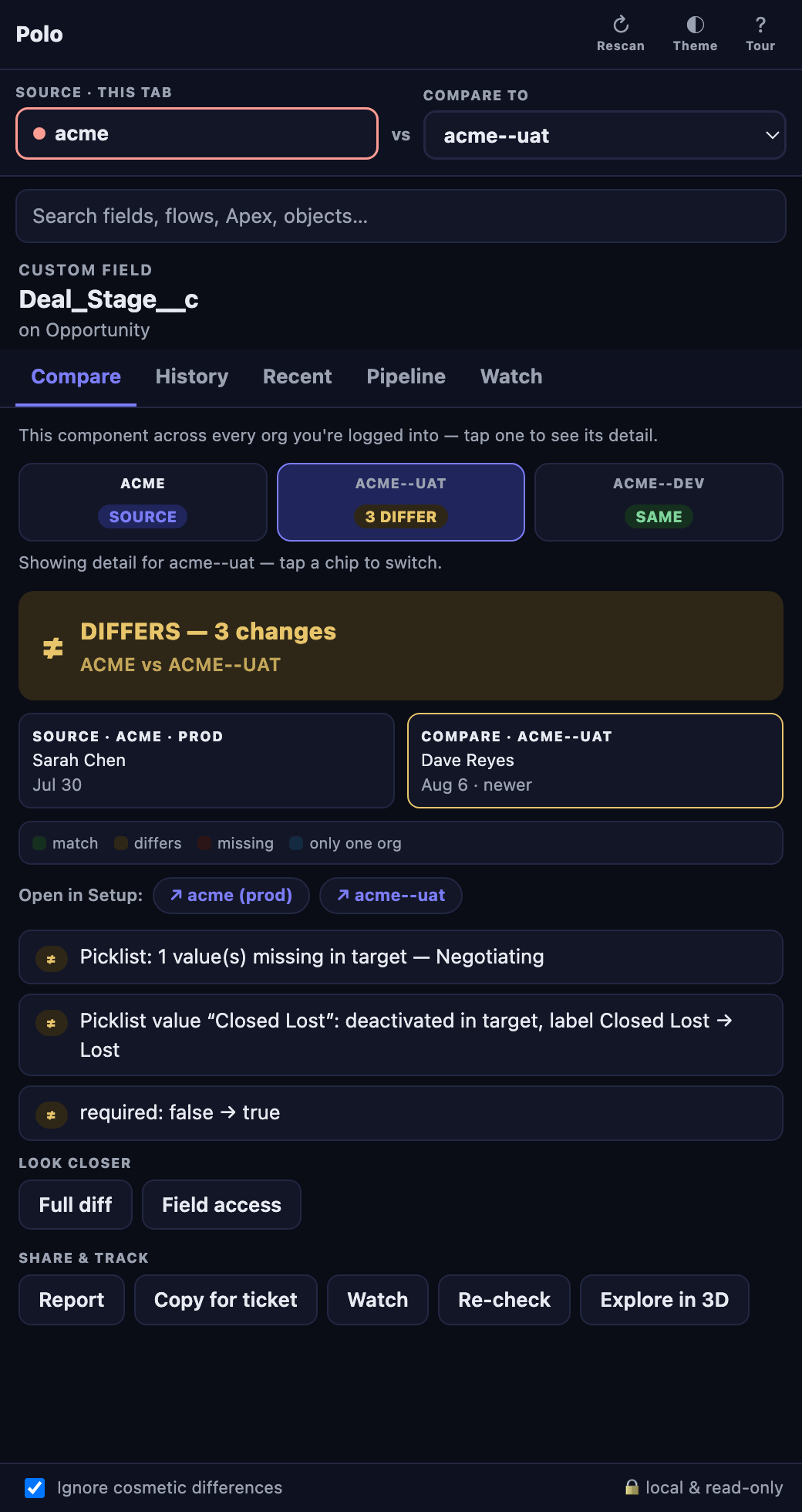 Compare tab